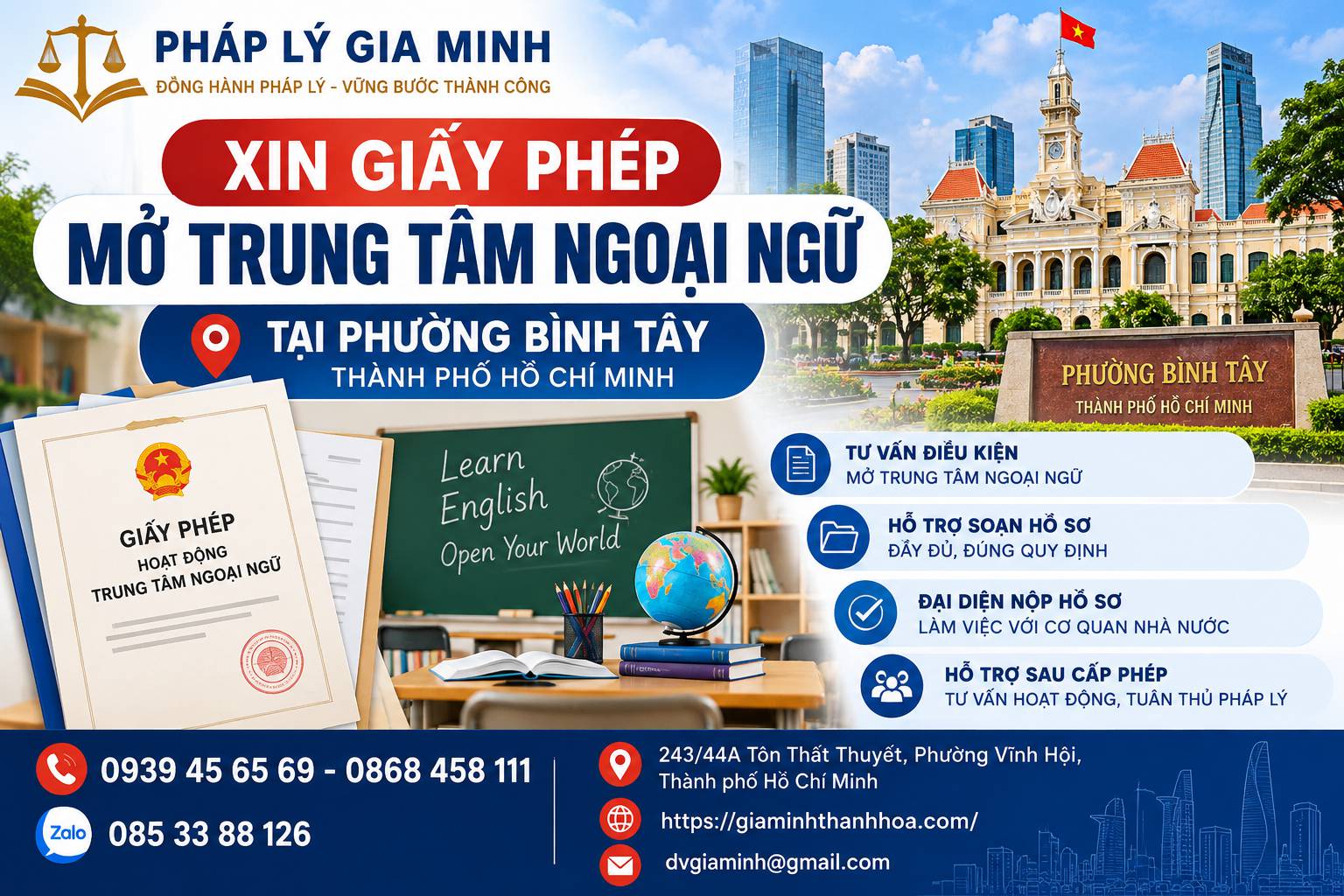 Xin giấy phép mở trung tâm ngoại ngữ tại phường Bình Tây TPHCM